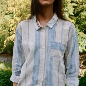 Women M Cotton Blend Blue/White Button Up Lagun Leisure Barn Work Chore Western